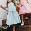 Aqua Taffeta Lace Bow Dress