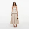 Beige Bandeau Pleated Midi Dress