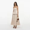 Beige Bandeau Pleated Midi Dress