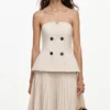 Beige Bandeau Pleated Midi Dress