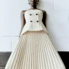 Beige Bandeau Pleated Midi Dress