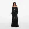 Black And Gold Chiffon Lace Maxi Skirt