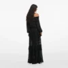 Black And Gold Chiffon Lace Maxi Skirt
