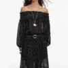 Black And Gold Chiffon Lace Maxi Skirt