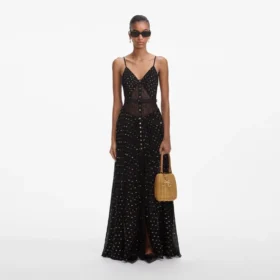 Black And Gold Chiffon Maxi Dress