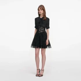 Black And Gold Chiffon Mini Dress
