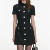 Black Boucle Collared Mini Dress Black Boucle Collared Mini Dress