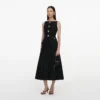 Black Boucle Crepe Midi Dress