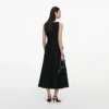Black Boucle Crepe Midi Dress