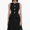 Black Boucle Crepe Midi Dress
