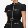 Black Boucle Crystal Trim Chiffon Midi Dress