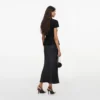 Black Boucle Crystal Trim Satin Midi Dress