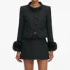Black Boucle Faux Fur Cuff Jacket