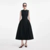 Black Boucle Sleeveless Midi Dress