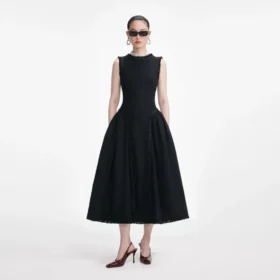 Black Boucle Sleeveless Midi Dress