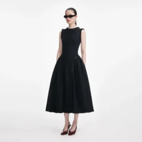 Black Boucle Sleeveless Midi Dress