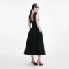 Black Boucle Sleeveless Midi Dress