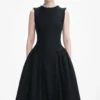 Black Boucle Sleeveless Midi Dress