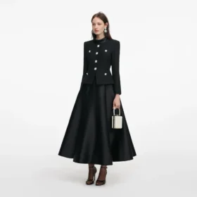 Black Boucle Taffeta Midi Dress