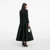 Black Boucle Taffeta Midi Dress