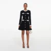 Black Chenille Knit Flower Trim Mini Dress