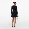 Black Chenille Knit Flower Trim Mini Dress