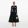 Black Chenille Taffeta Midi Dress