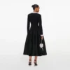 Black Chenille Taffeta Midi Dress