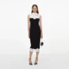 Black Contrast Lace Bodice Midi Dress
