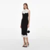 Black Contrast Lace Bodice Midi Dress