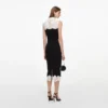 Black Contrast Lace Bodice Midi Dress