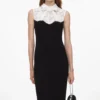 Black Contrast Lace Bodice Midi Dress