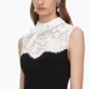 Black Contrast Lace Bodice Midi Dress