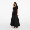 Black Cotton Draped Knit Midi Dress Black Cotton Draped Knit Midi Dress
