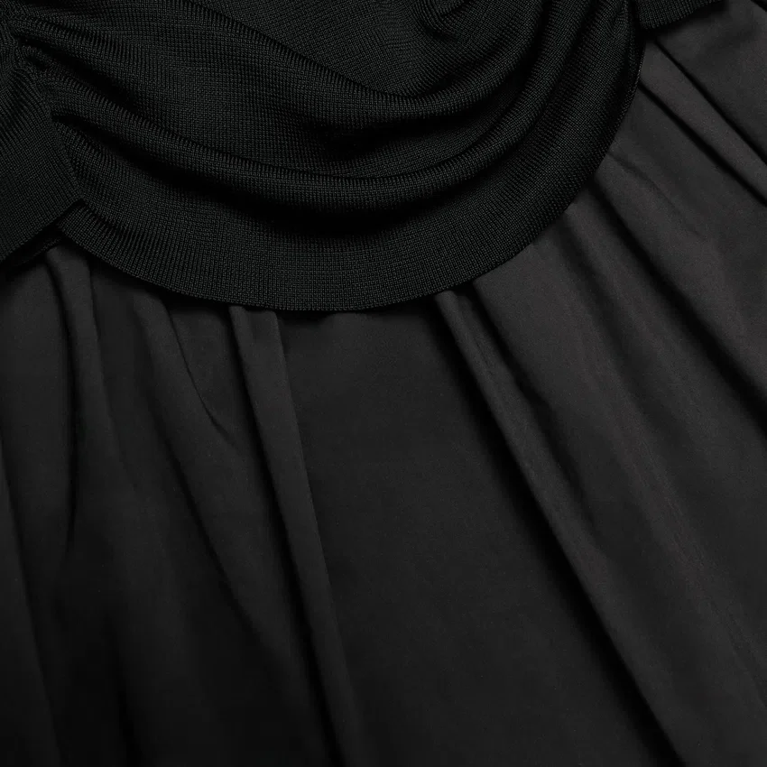 Black Cotton Draped Knit Midi Dress Black Cotton Draped Knit Midi Dress