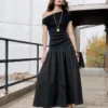 Black Cotton Draped Knit Midi Dress Black Cotton Draped Knit Midi Dress
