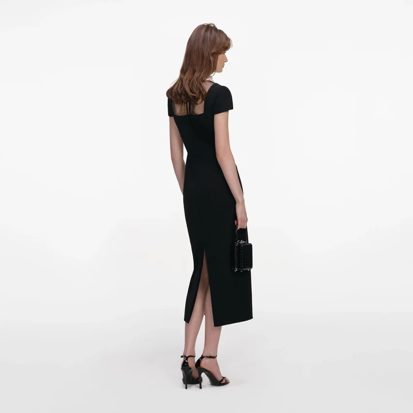 Black Crepe Bow Collar Midi Dress Black Crepe Bow Collar Midi Dress