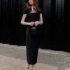 Black Crepe Bow Collar Midi Dress Black Crepe Bow Collar Midi Dress