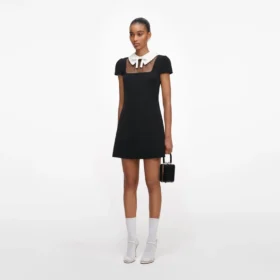 Black Crepe Bow Collar Mini Dress