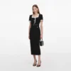 Black Crepe Contrast Frill Midi Dress