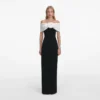 Black Crepe Flower Maxi Dress
