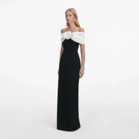 Black Crepe Flower Maxi Dress