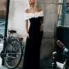 Black Crepe Flower Maxi Dress