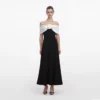 Black Crepe Flower Midi Dress