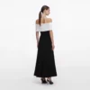 Black Crepe Flower Midi Dress