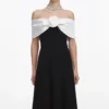 Black Crepe Flower Midi Dress