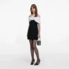 Black Crepe Flower Mini Dress
