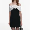 Black Crepe Flower Mini Dress