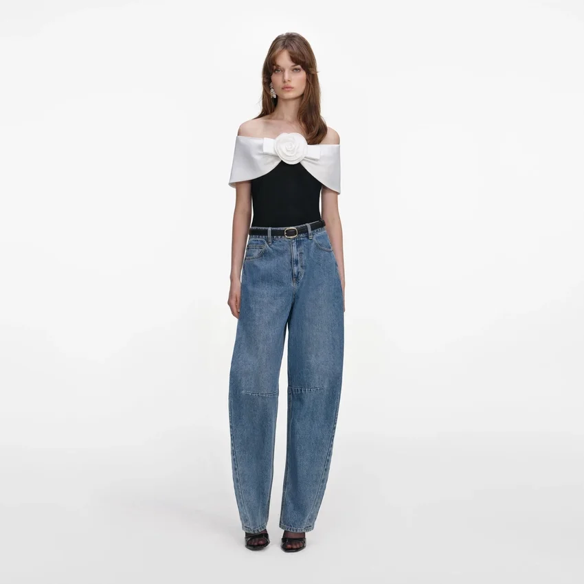 Black Crepe Flower Top Black Crepe Flower Top