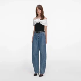 Black Crepe Flower Top